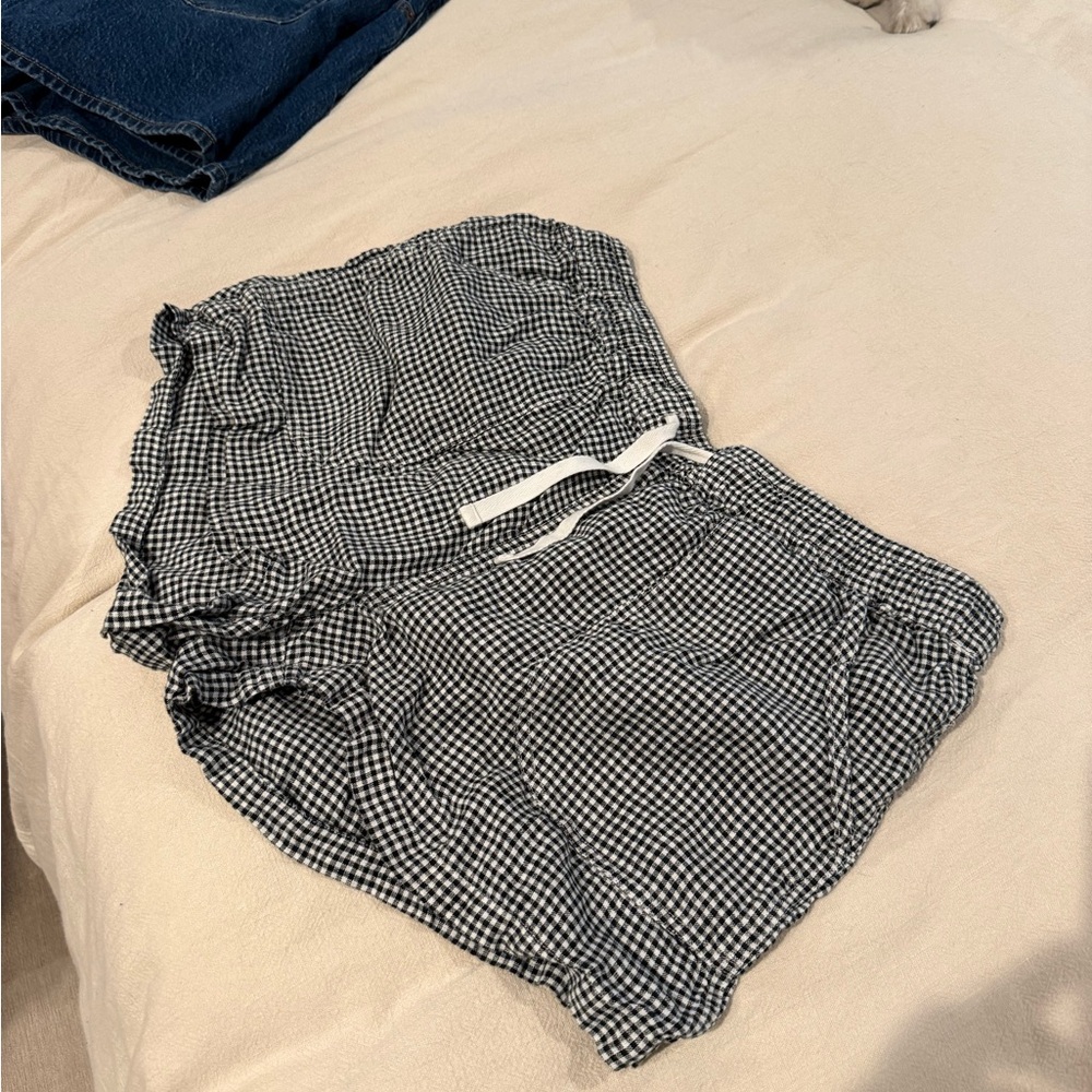 Quince Black and White Checkered Shorts